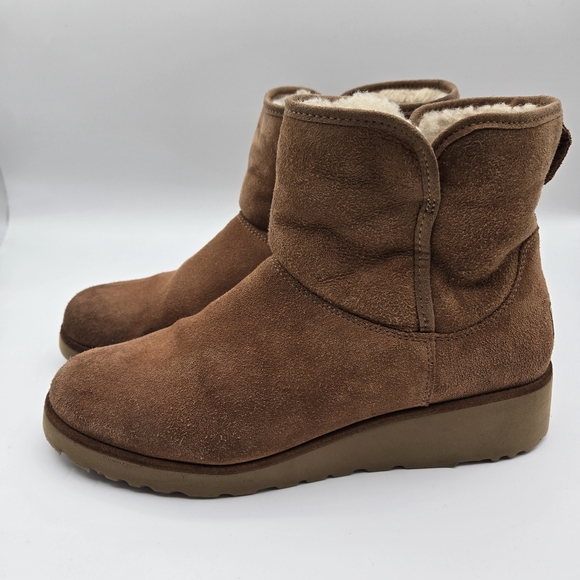 UGG Kristen Wedge Boots Womens Size 11 Genuine Suede Sheepskin Lined Chestnut - Picture 1 of 16